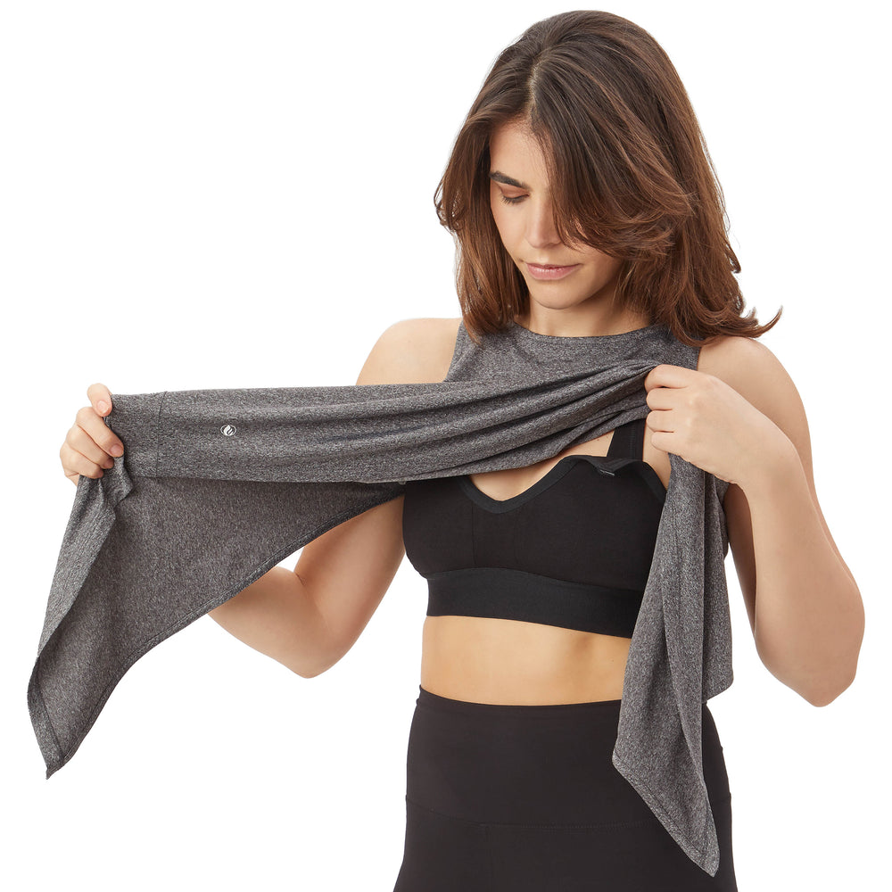 Milk & Fire 3in1 Nursing Sports-Bralette, Athletic Tech Tank & Nursing Cover - Steel Gray