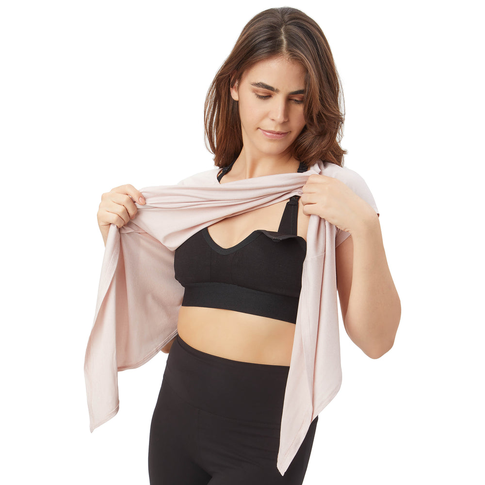 Milk & Fire 3in1 Nursing Sports-Bralette, Athletic Tech Tee & Nursing Cover - Blush Rose